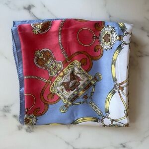 Red and Blue Silk Scarf with Gold Accents